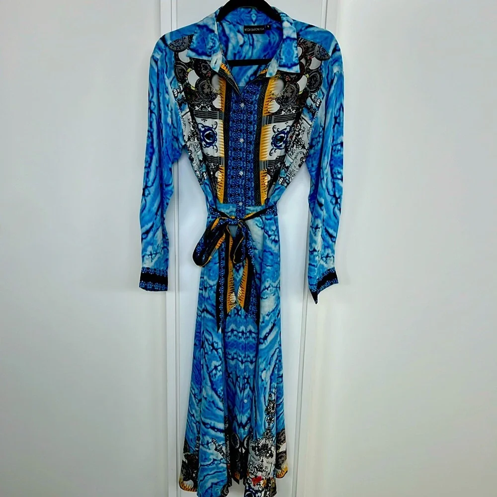 Small blue 100% silk dress by Moda Baronessa - Picture 6 of 9